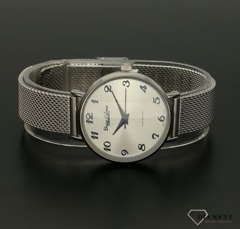 Zegarek damski na bransolecie Bruno Calvani BC3086 SILVER. Tarcza zegarka okrągła w kolorze srebrnym z wyraźnymi cyframi czarnymi, wskazówki w kolorze niebieskim. Dodatkowym atutem zegarka jest wyraźne logo (5) — kopia.jpg
